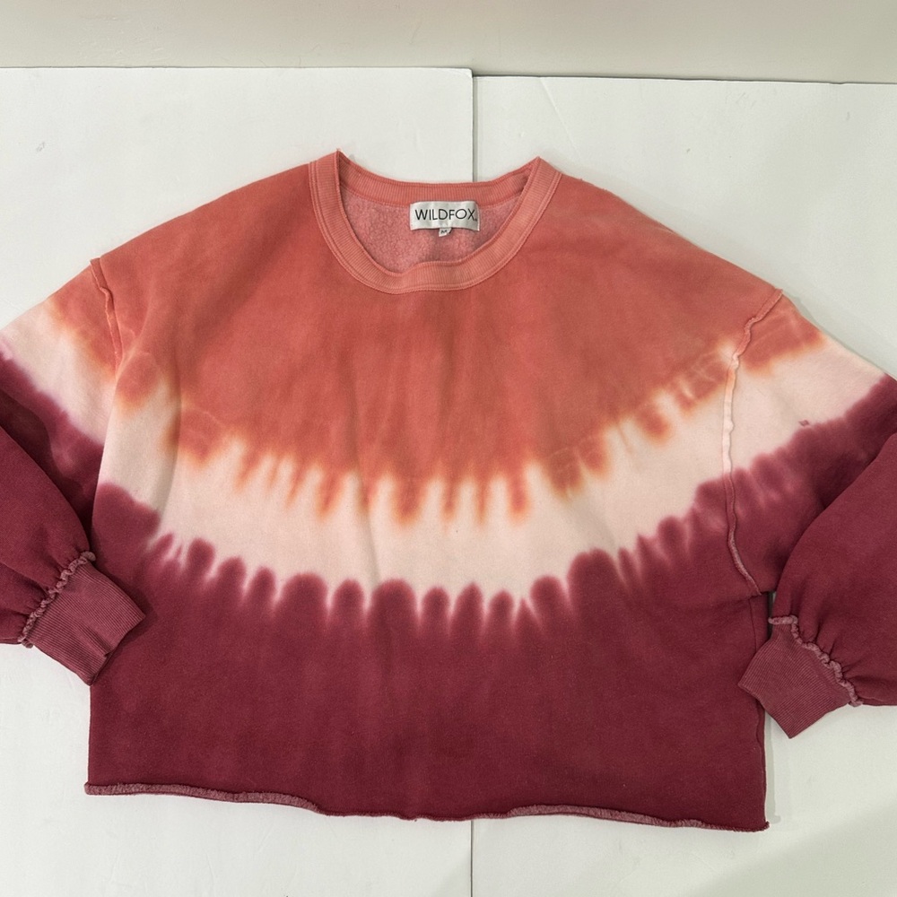 Wildfox Pink White & Maroon Dip Tie Dye Sweatshirt Women Medium - Picture 1 of 8